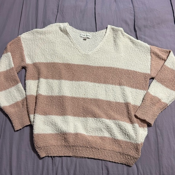 KNOX ROSE Long Sleeve Sweater, Large $12 Cream & Dusty Rose - Picture 1 of 5